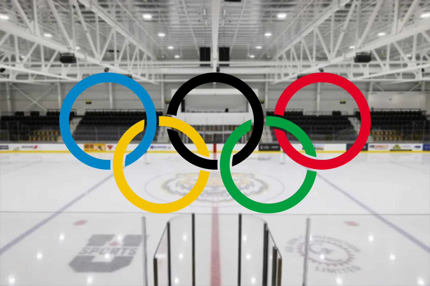 Olympics logo overlayed overtop an ice skating rink