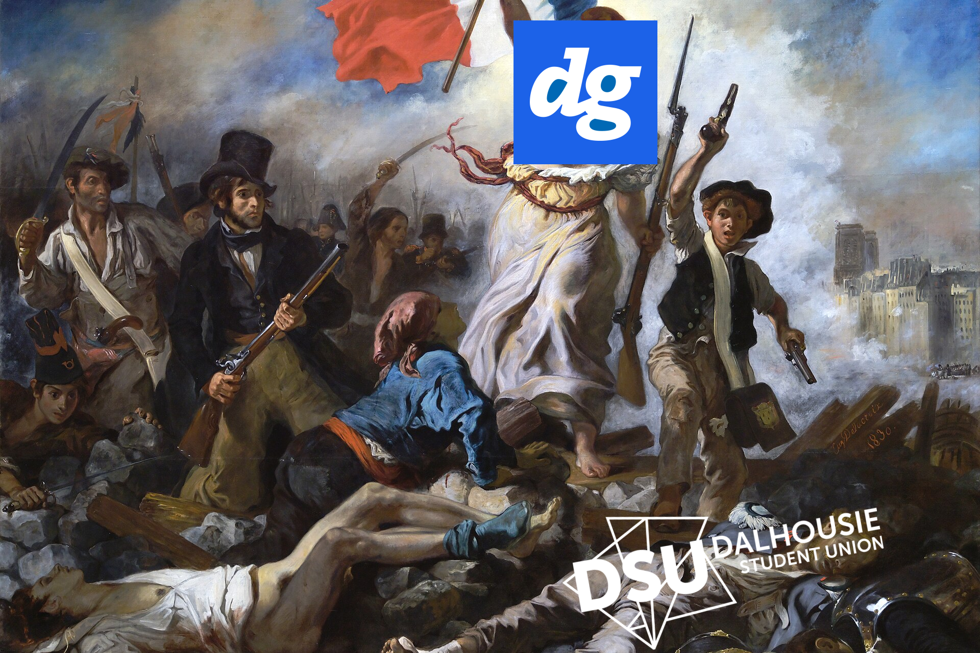 Artistic representation of the DSU being overthrown by the Dalhousie Gazette